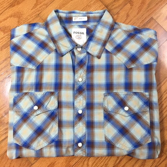 Fossil 54 Vintage Fit Snap Button Western Shirt L - Picture 2 of 8